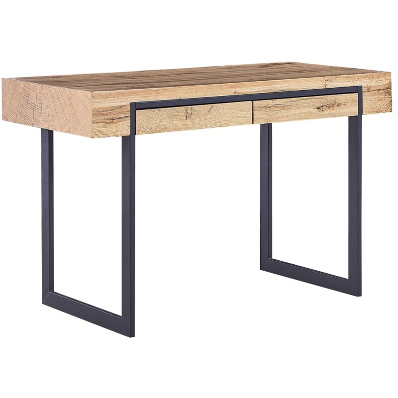 Beliani - Bureau à Domicile avec 2 tiroirs 120 x 55 cm Cadre en Acier Bois Clair et Noir Vida