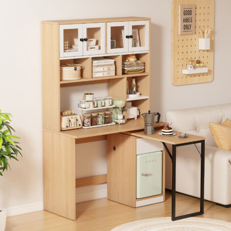 Bureau droit 110 x 55 x 180 cm avec armoire de rangement, bureau d'écriture, bureau d'ordinateur, adapté au bureau/chambre, MDF, naturel