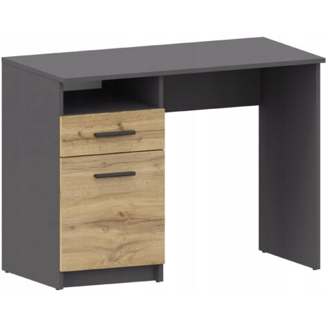 Bureau droit anthracite avec rangement – 1 tiroir et 1 armoire – Panneau stratifié résistant aux rayures – Dimensions 100 x 50 x 75 cm