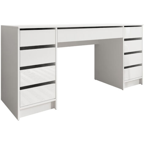Bureau droit blanc brillant 76x154x55cm – Stratifié avec tiroirs – Bords protégés ABS pour durabilité – Fabriqué en UE