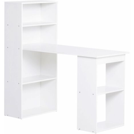 Bureau droit blanc-design moderne-avec étagère-table de travail et télétravail-120x55x120cm