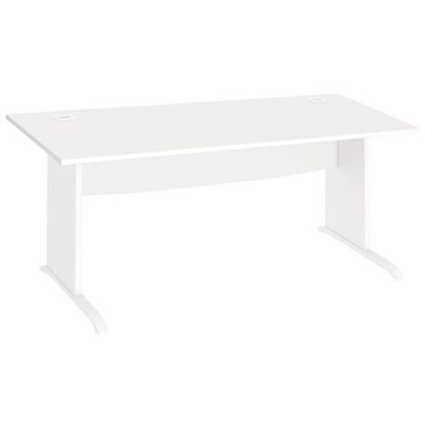 Bureau droit blanc L 180 cm piètement bois en L Essens - Maxiburo