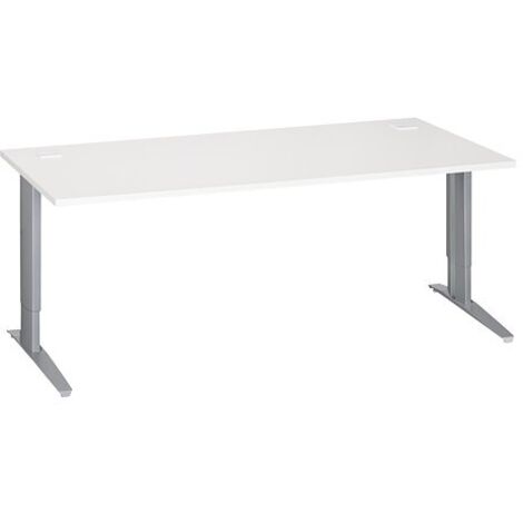 Bureau droit blanc réglable L 180 cm piètement 'L' métal aluminium Essens - Maxiburo