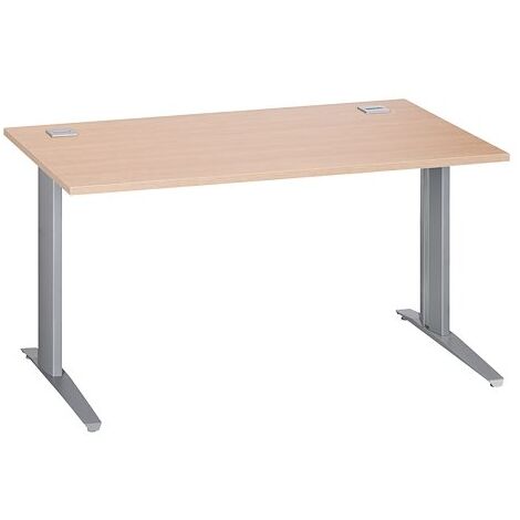 Bureau droit chêne clair L 140 cm piètement métal plus aluminium Essens - Maxiburo