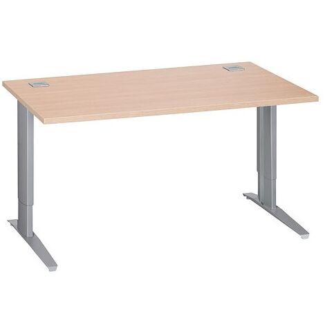 Bureau droit chêne clair L 140 cm réglable en hauteur piètement métal aluminium Essens - Maxiburo