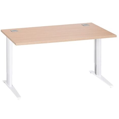 Bureau droit chêne clair L 140 cm réglable en hauteur piètement métal blanc Essens - Maxiburo