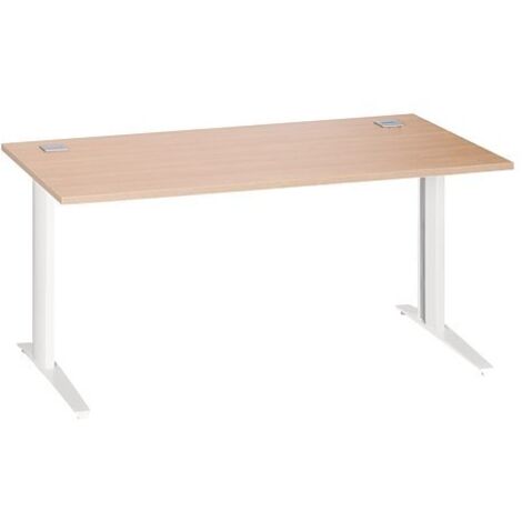Bureau droit chêne clair L 160 cm piètement métal plus blanc Essens - Maxiburo