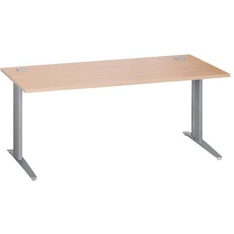 Bureau droit chêne clair L 180 cm piètement métal plus aluminium Essens - Maxiburo
