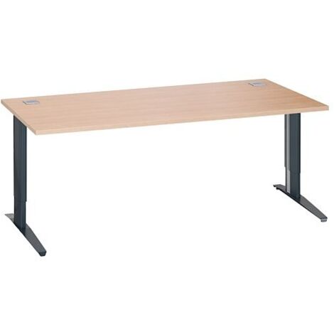 Bureau droit chêne clair L 180 cm réglable en hauteur piètement métal anthracite Essens - Maxiburo