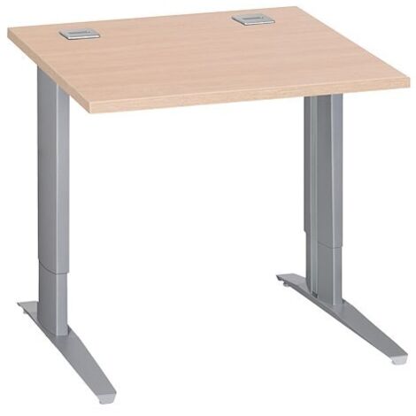 Bureau droit chêne clair L 80 cm réglable en hauteur piètement métal aluminium Essens - Maxiburo