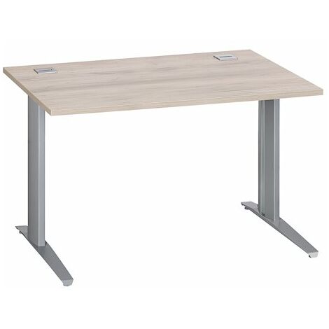 Bureau droit chêne gris L 120 cm piètement métal plus aluminium Essens - Maxiburo