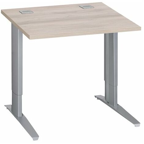 Bureau droit chêne gris L 80 cm réglable en hauteur piètement métal aluminium Essens - Maxiburo