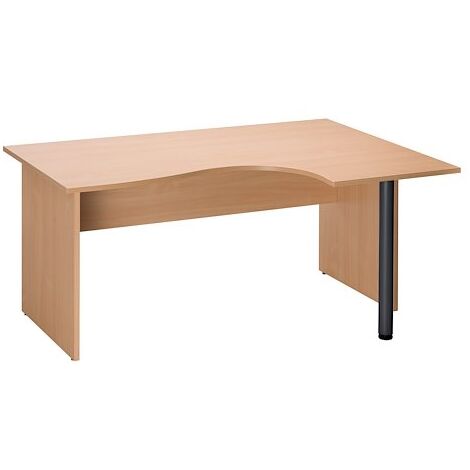 Bureau droit compact hêtre L 160 cm – Piétement bois plein – Pied de renfort métal Ø 6 cm – Voile de fond avec passages de câbles