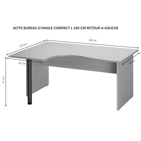 Bureau assis debout compact 160 cm – Panneaux mélaminés hêtre 22 mm – Piétement plein bois avec renfort métal – Vérins de réglage