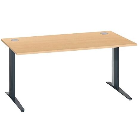 Bureau droit hêtre L 160 cm piètement 'L' métal anthracite Essens - Maxiburo