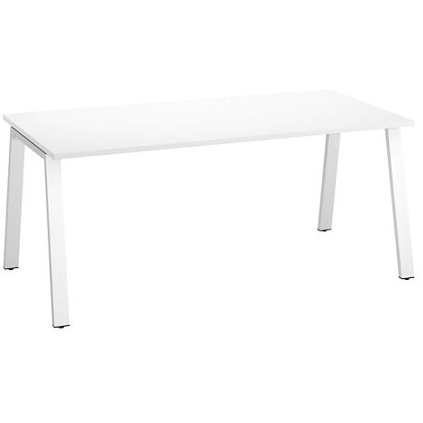Bureau droit individuel blanc 180 x 80 cm, piétement métal blanc - Arch - Maxiburo