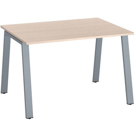 Bureau droit individuel chêne clair 120 x 80 cm, piétement métal aluminium - Arch - Maxiburo