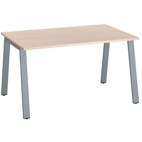 Bureau droit individuel chêne clair 140 x 80 cm, piétement métal aluminium - Arch - Maxiburo