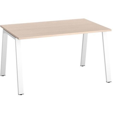 Bureau droit individuel chêne clair 140 x 80 cm, piétement métal blanc - Arch - Maxiburo