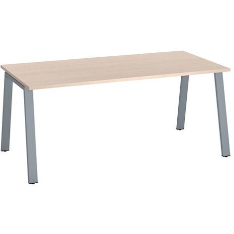 Bureau droit individuel chêne clair 180 x 80 cm, piétement métal aluminium - Arch - Maxiburo