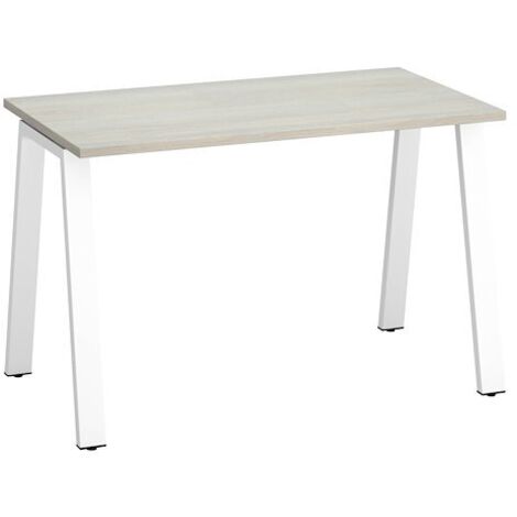 Bureau droit individuel chêne gris 120 x 60 cm, piétement métal blanc - Arch - Maxiburo
