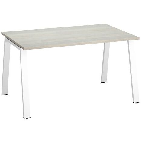 Bureau droit individuel chêne gris 140 x 80 cm, piétement métal blanc - Arch - Maxiburo