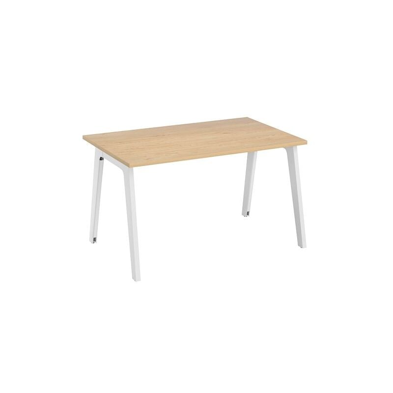 Sans Marque - Bureau droit individuel chêne clair 120 x 80 cm, piétement métal blanc Exprim - Maxiburo
