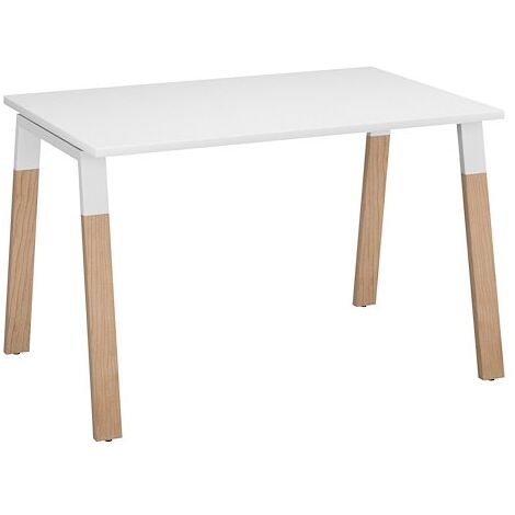 Bureau droit individuel L 120 x P 80 cm piétement bois métal blanc - Arch - Maxiburo