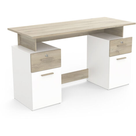 Bureau droit informatique moderne chêne/blanc Gerald