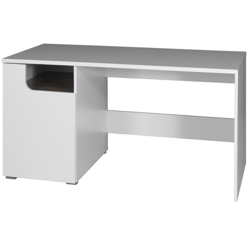 Meublorama - Bureau Droit Moderne ricco - Coloris Blanc - Avec 1 Porte et 3 Niches de Rangement - 125 x 75 x 60 cm