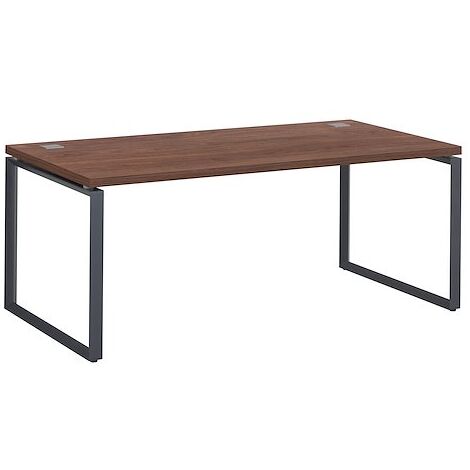 Bureau droit noyer L 180 x P 90 cm, piètement métal format carré - Milano - piétement anthracite - Maxiburo