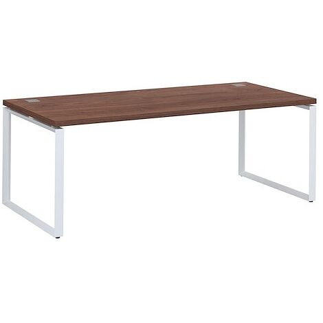 Bureau droit noyer L 200 x P 90 cm, piètement métal format carré - Milano - piétement blanc - Maxiburo