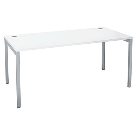 Bureau droit plateau blanc L 160 x P 80 cm, piétement métal couleur aluminium - Practica - Maxiburo