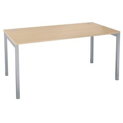 Bureau droit plateau chêne L 160 x P 80 cm, piétement métal couleur aluminium - Practica - Maxiburo