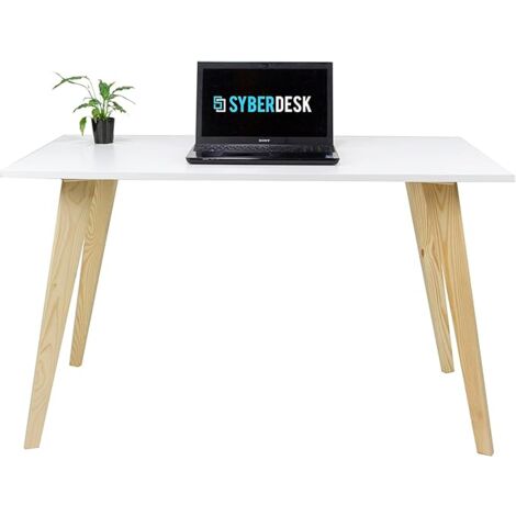 Bureau droit scandinave en panneaux stratifiés – Pieds en pin massif – Dimensions 120x65x75 cm – Surface résistante aux rayures – Blanc – Syberdesk