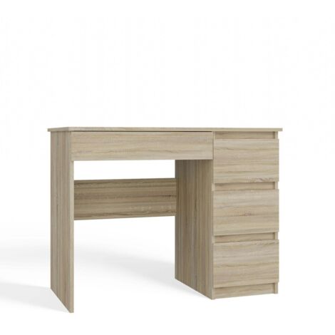 Bureau droite : 4 tirois, 51 cm, × 130 cm, × 76 cm, Blanc, Chêne Sonoma