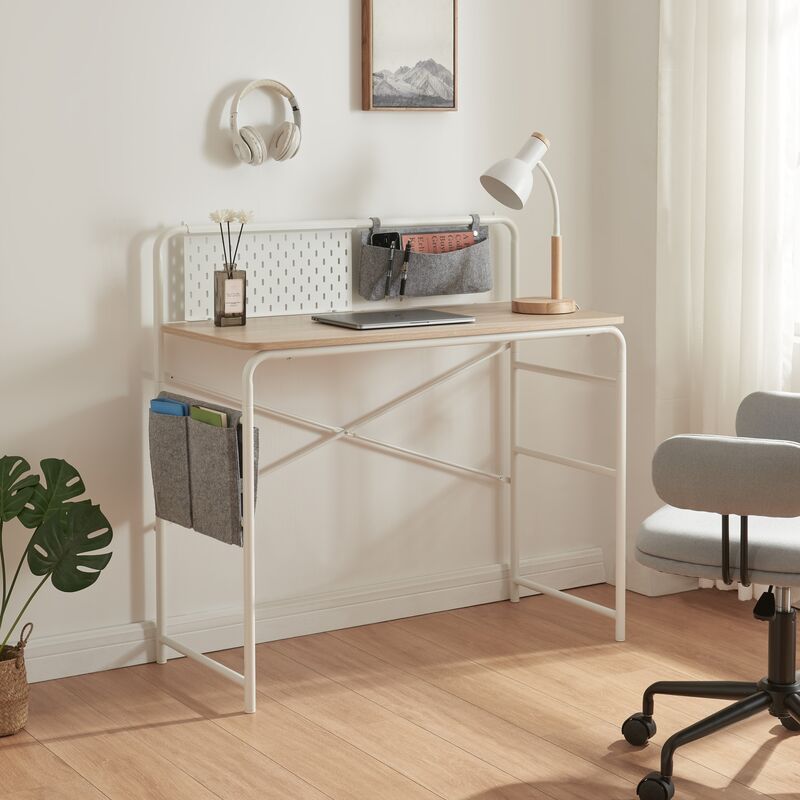 [en.casa] - Bureau Dyrøy 98 x 98 x 46 cm blanc effet chêne gris