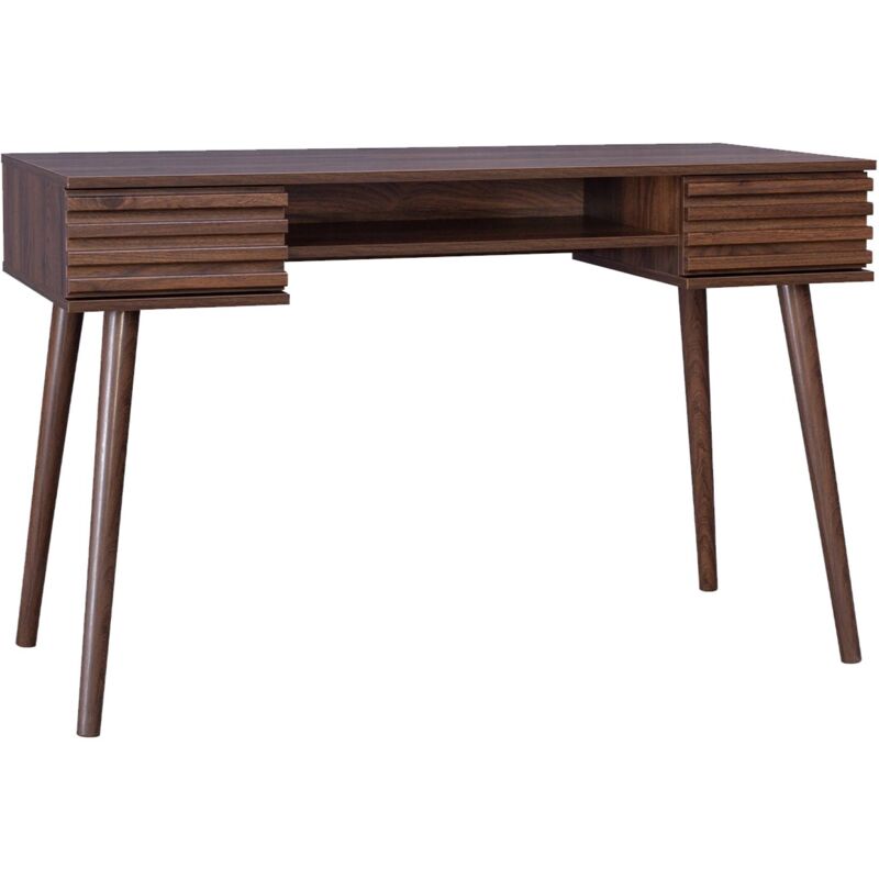 Sweeek - Bureau effet bois 2 tiroirs madere noyer. 1 casier. façade rainurées. 120 x 55 x 76.5 cm