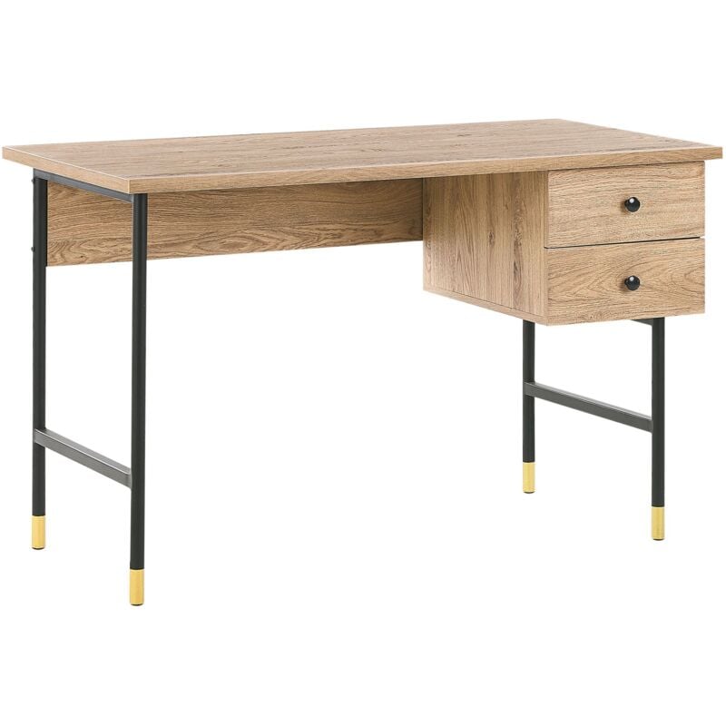 Table Bureau Effet Bois de Chêne Clair avec 2 Tiroirs Pratiques Design Tendance pour Chambre ou Salon au Style Rétro Scandinave et Moderne Beliani