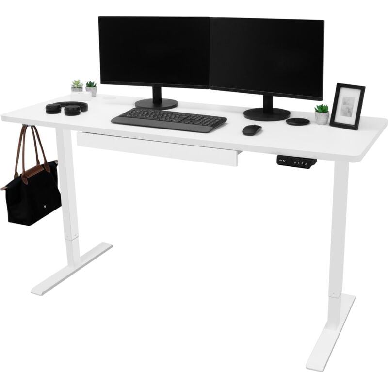 Monster Shop - Bureau Électrique 2en1 Blanc 180cm x 60cm - Position Assis ou Debout - Hauteur Ajustable 70 à 118cm via Panneau de Contrôle