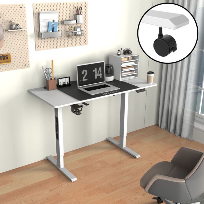 Pro.tec - Bureau électrique à hauteur réglable Stryn assis debout avec 4 roulettes 120 x 60 cm blanc [ ]