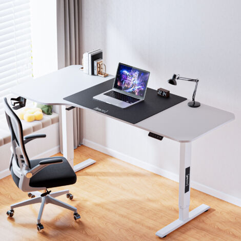 Bureau électrique à hauteur réglable Stryn assis debout plateau en forme de L 160 x 60 - 75 cm blanc [pro.tec]