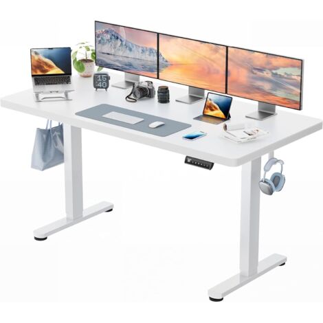 Bureau Électrique Assis-Debout 160x80cm - Réglage Mémorisable Double Moteur - Structure Stable Bureau Maison/Pro Blanc