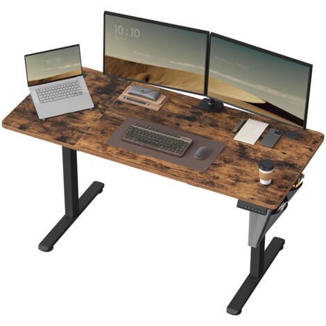 Bureau Électrique Assis-Debout, Bureau Réglable en Hauteur, 60 x 140 x (72-120) cm, 4 Hauteurs Mémorisables, Pochette de Rangement