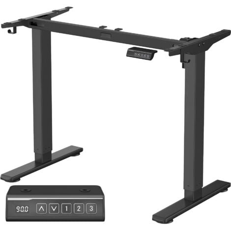 VASAGLE Bureau Électrique Réglable en Hauteur, Cadre de Bureau Assis-debout, Support de Table, sans Plateau de Table, avec 2 Crochets, Fonction Mémoire 3 Hauteurs, Acier, Noir