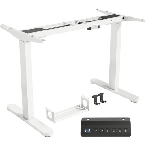 Bureau électrique réglable en hauteur, cadre en acier blanc avec fonction mémoire