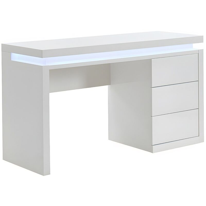 Vente-unique - Bureau emerson - 3 tiroirs - mdf laqué blanc - LEDs