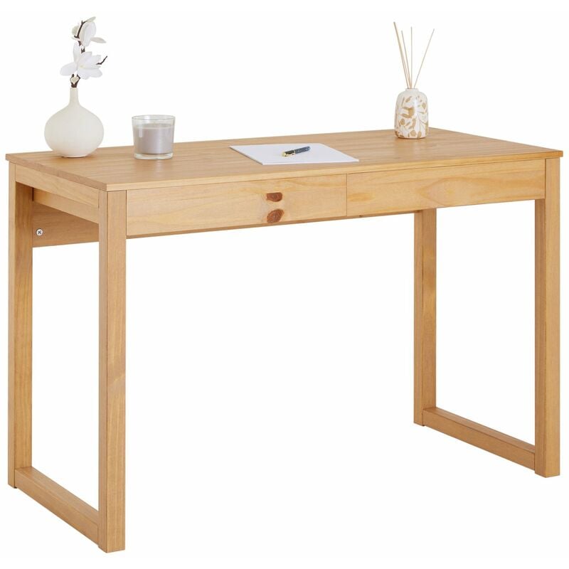 Idimex - Bureau noah 2 tiroirs, en pin massif - Coloris naturel