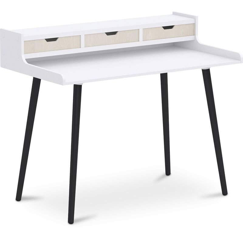 Privatefloor - Bureau en Bois avec Tiroirs - Design Scandinave - Thora Bois Naturel / Blanc Privatefloor - Bureau en Bois avec Tiroirs - Design Scandinave - Thora Bois Naturel / Blanc