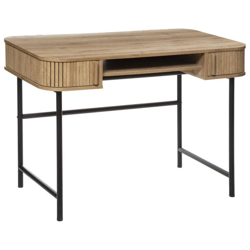 Bureau en bois MDF naturel et acier coloris noir - Longueur 105 x Profondeur 60 x Hauteur 75,1 cm